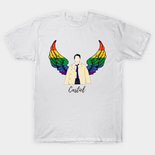 Castiel drawing with rainbow wings and name T-Shirt